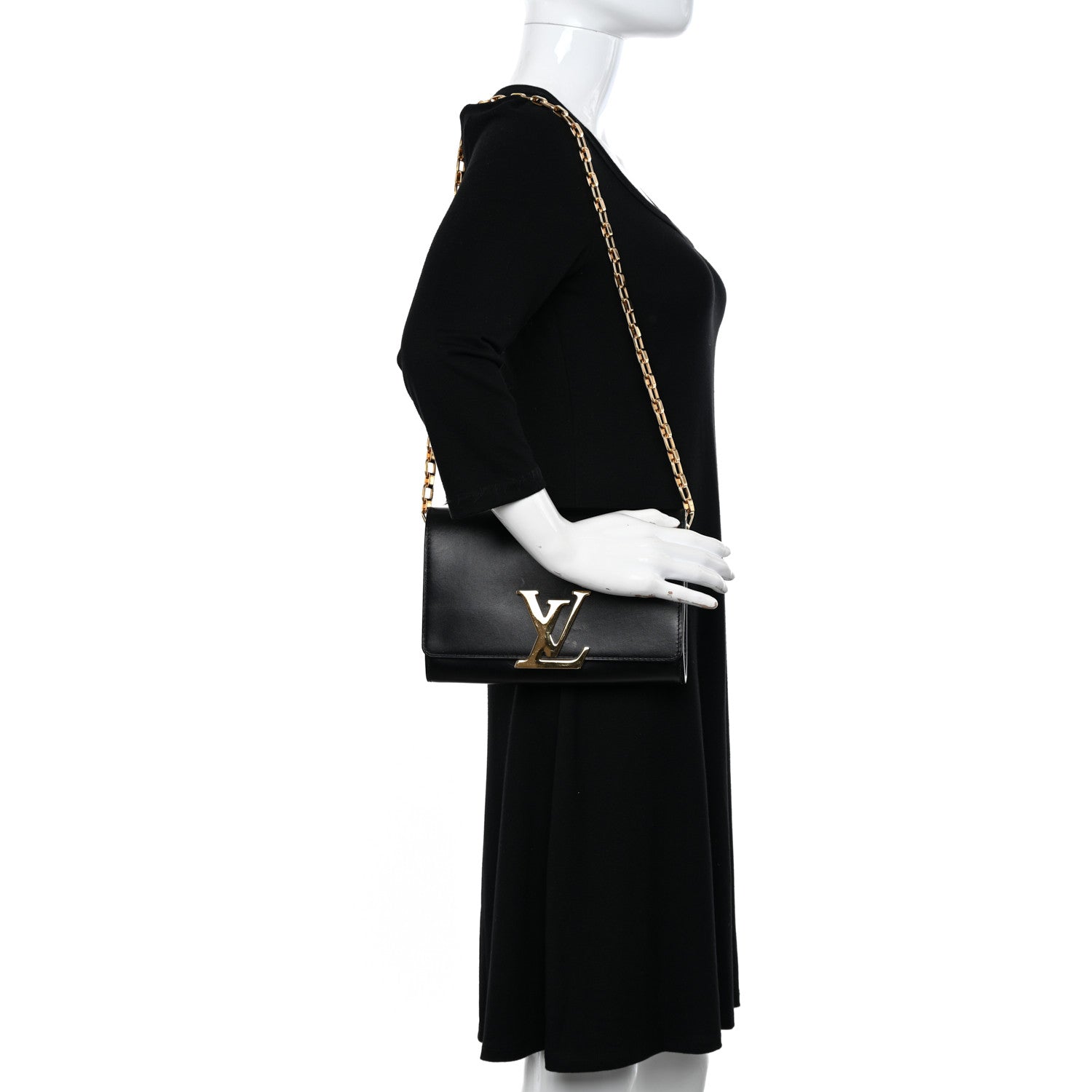 Louis Vuitton Calfskin Chain Louise MM Black 2 of 13