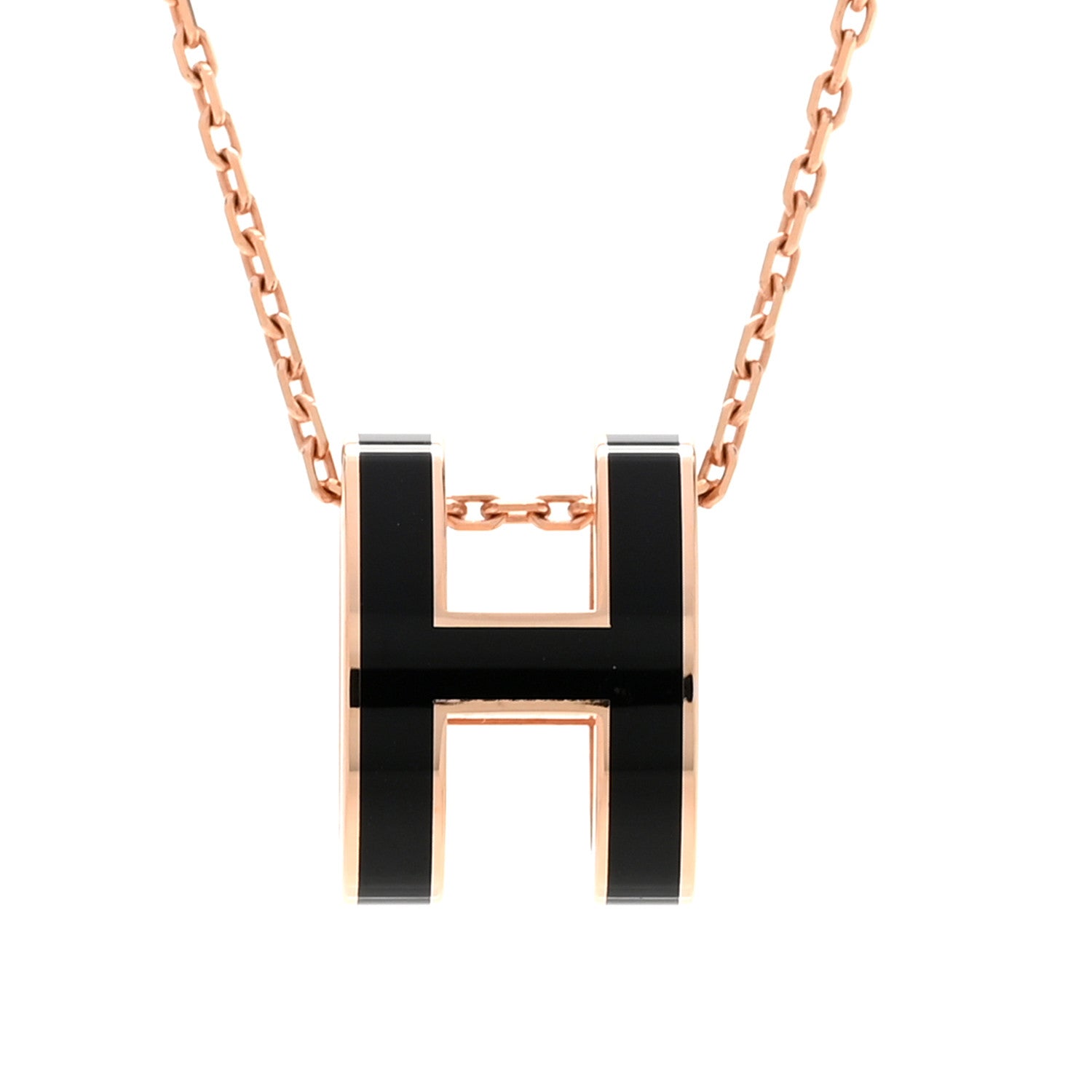 Hermes Lacquered Rose Gold Pop H Pendant Necklace Black 4 of 8