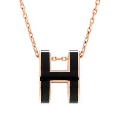 Hermes Lacquered Rose Gold Pop H Pendant Necklace Black 4 of 8
