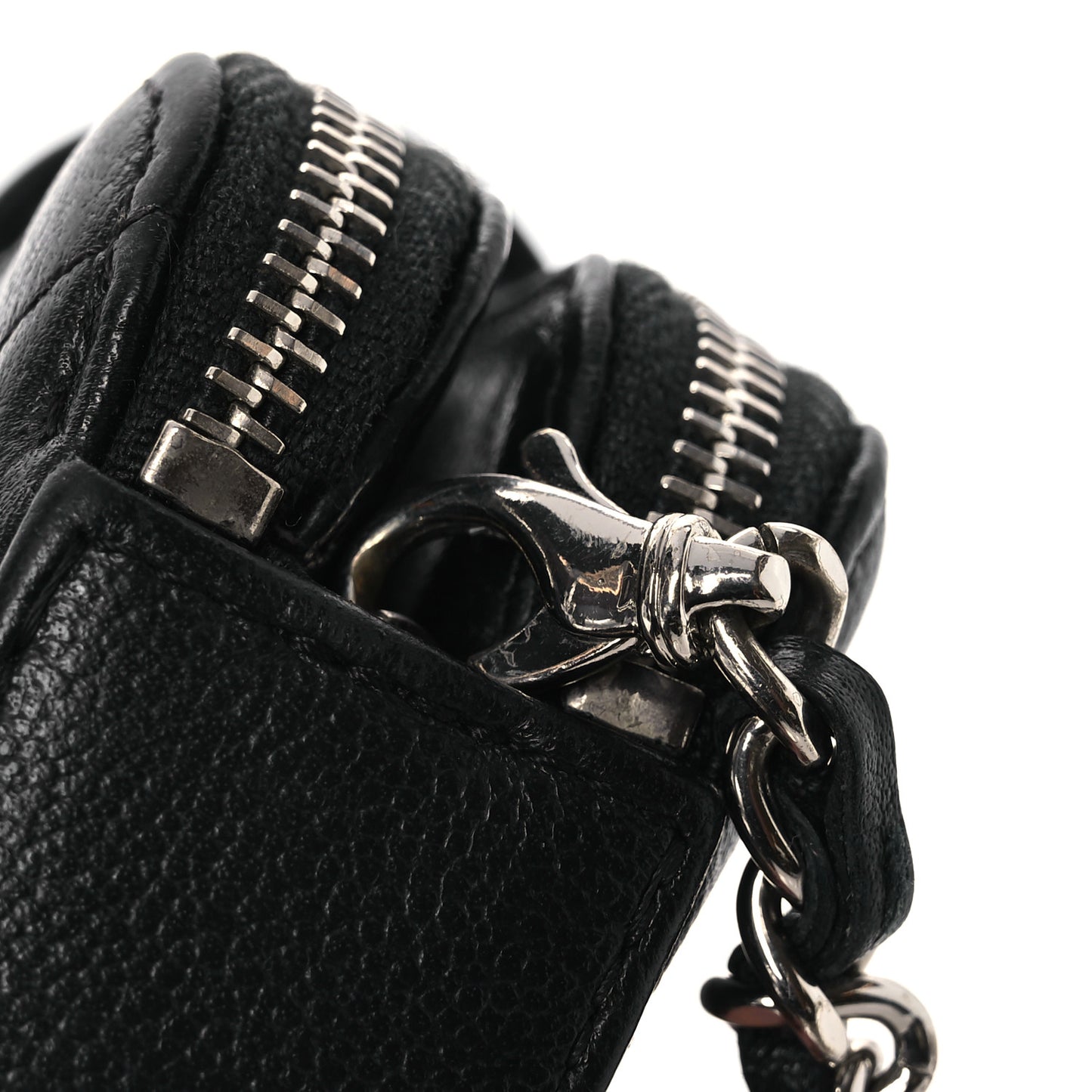 Goatskin Quilted CC Box Clutch With Chain Black