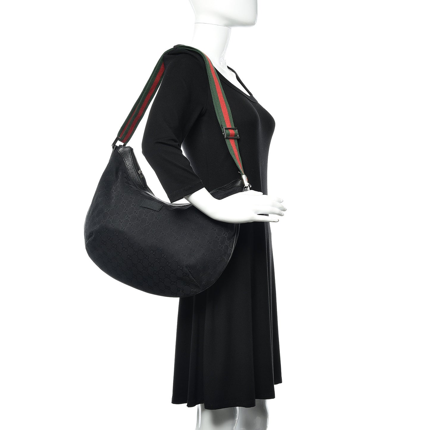 Monogram Web Medium Half Moon Hobo Black
