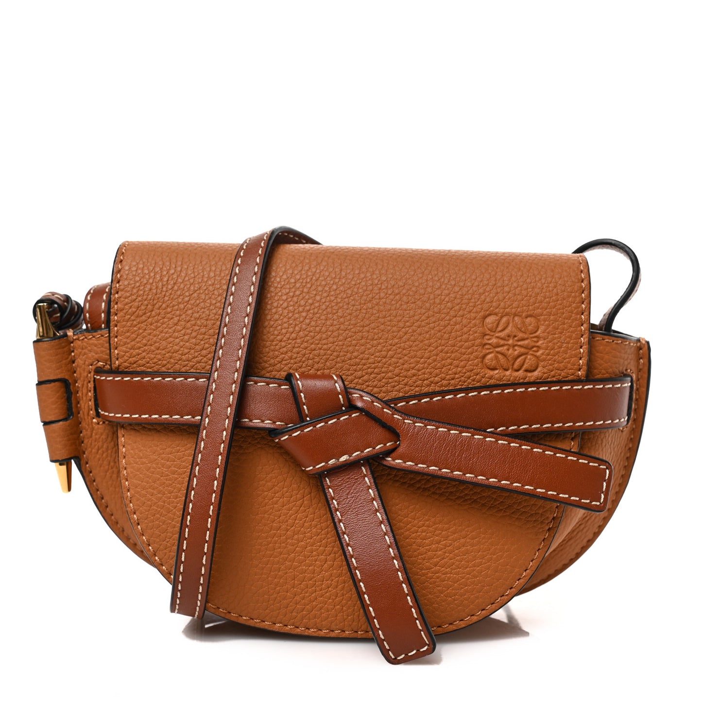 Grained Calfskin Mini Gate Crossbody Bag Caramel Pecan