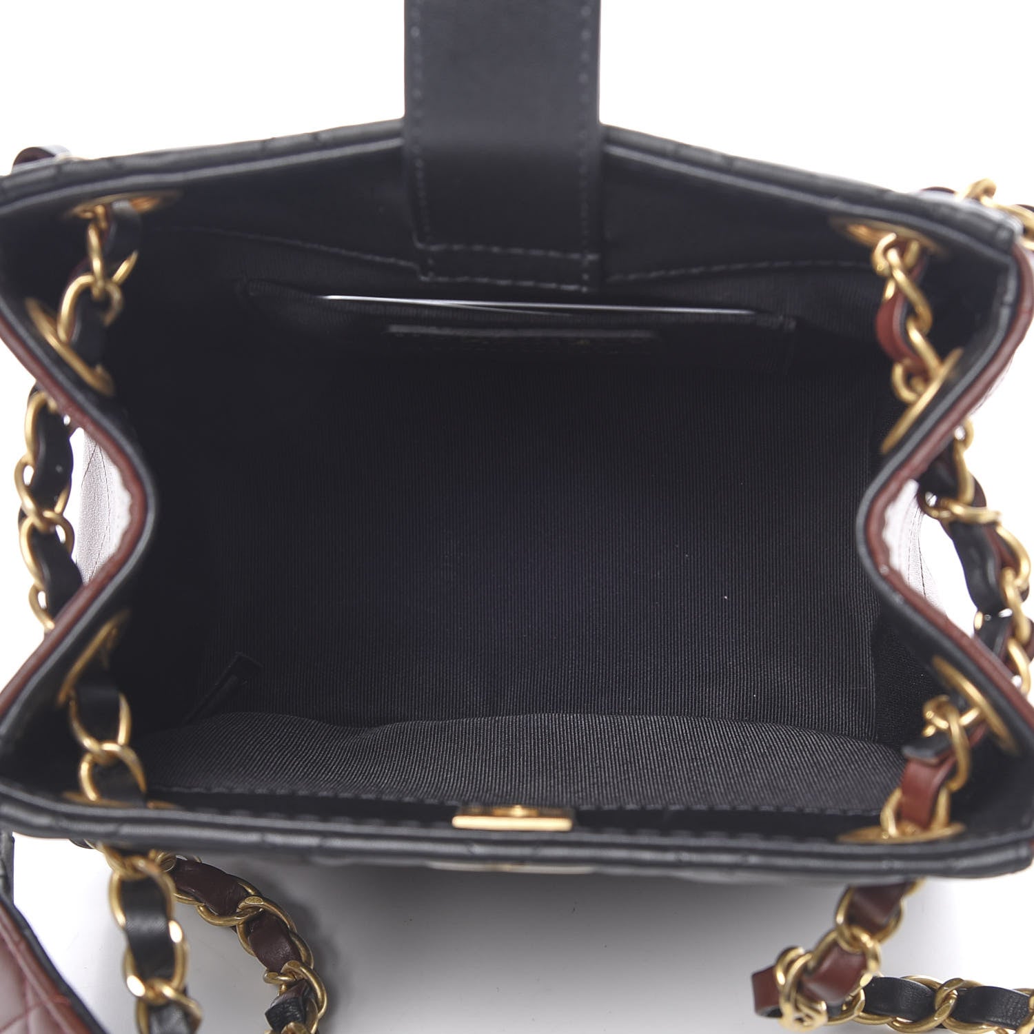 Chanel Calfskin Quilted Strap Into Bucket Bag Black Brown 5 of 12