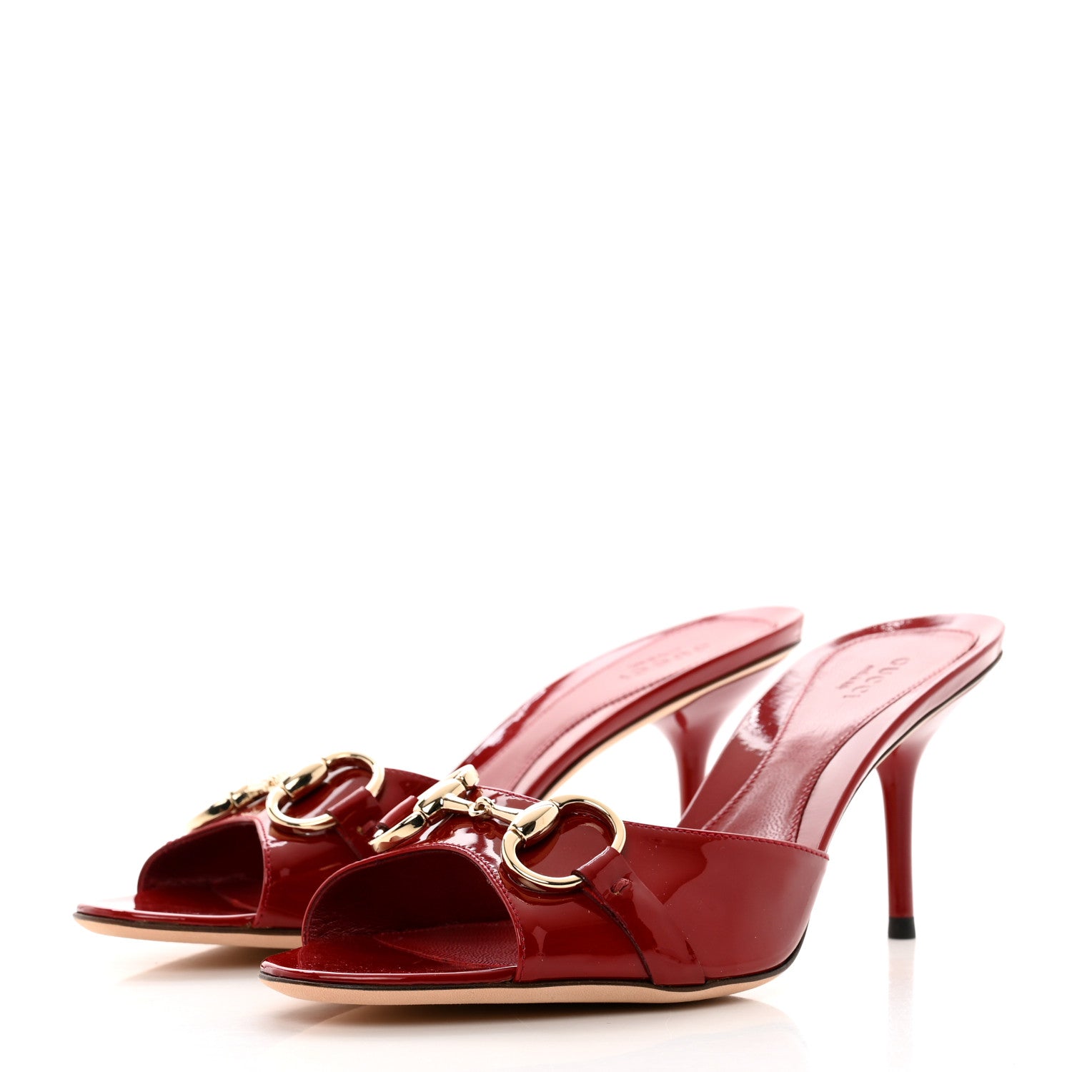 Gucci Patent Calfskin Horsebit Mid Heel Slides 8 Red 3 of 8