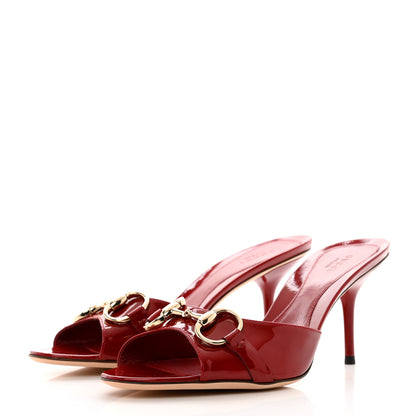 Gucci Patent Calfskin Horsebit Mid Heel Slides 8 Red 3 of 8