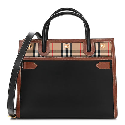 Burberry Calfskin Vintage Check Small Two Handle Title Bag Black 1 of 11