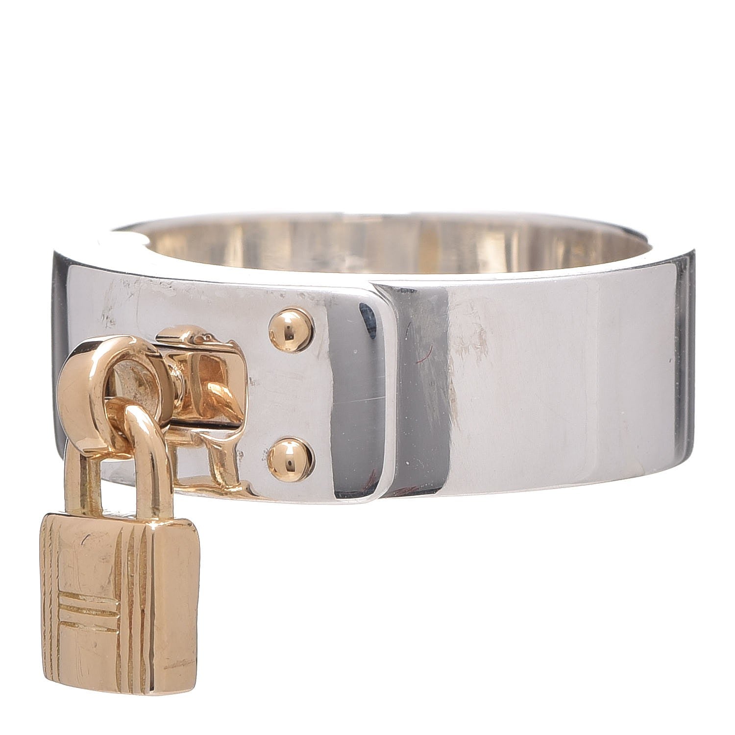 Hermes Sterling Silver 18K Yellow Gold Kelly Cadena Ring 54 6.25 11 of 17