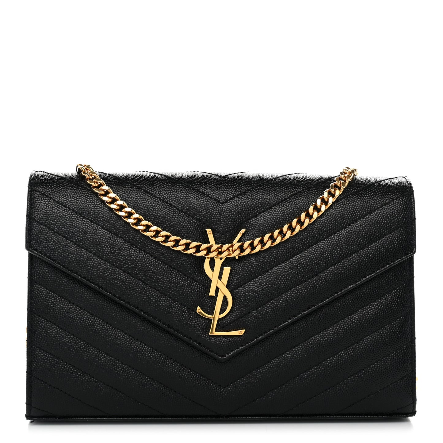 Grain De Poudre Matelasse Chevron Monogram Chain Wallet Black