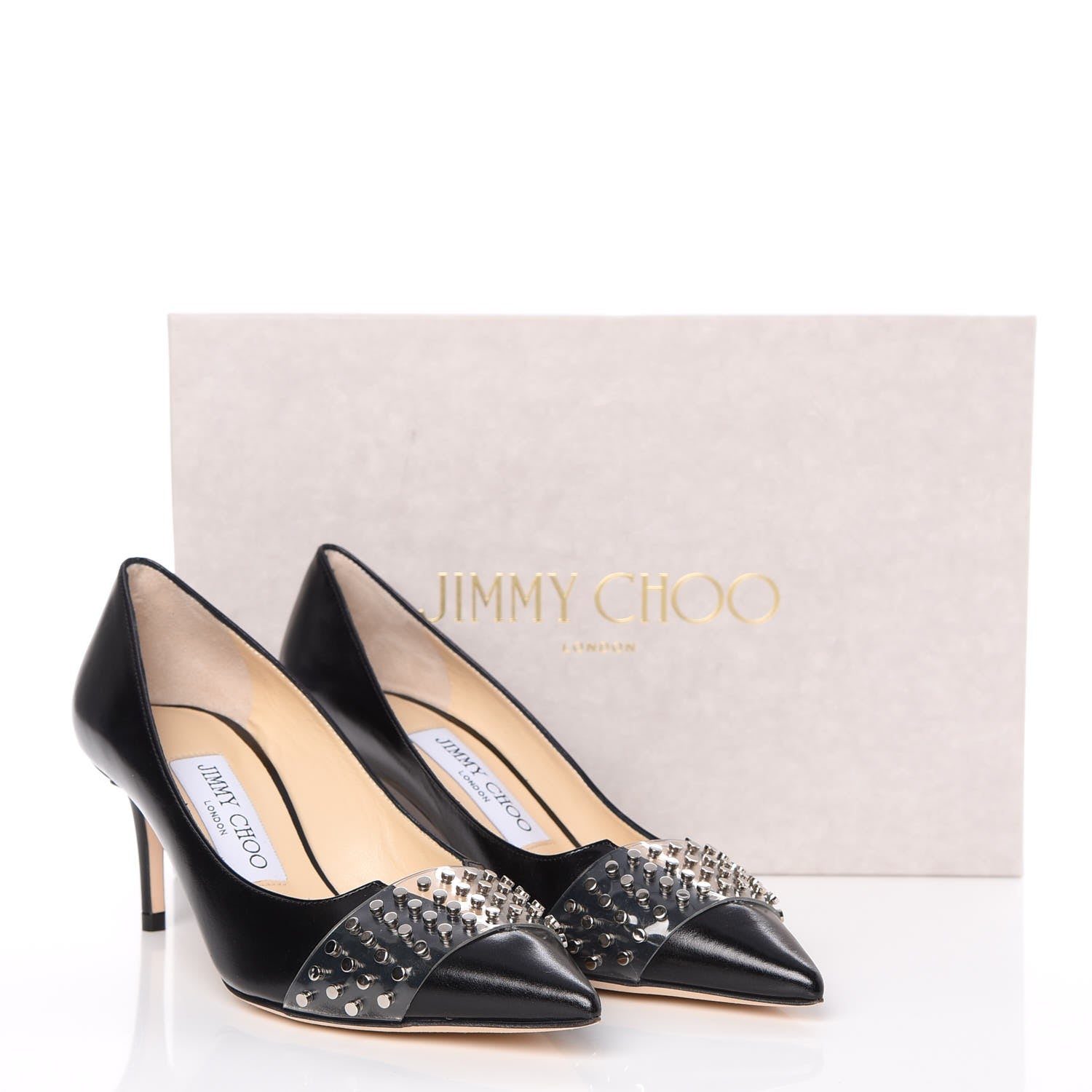 Jimmy Choo Smooth Calfskin Studded Hazel 65 Pointy Toe Pumps 35.5 Black Silver 10 of 10