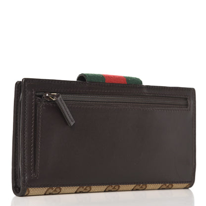 Gucci Monogram Calfskin Ladies Web Continental Wallet Beige Ebony Cocoa 3 of 9