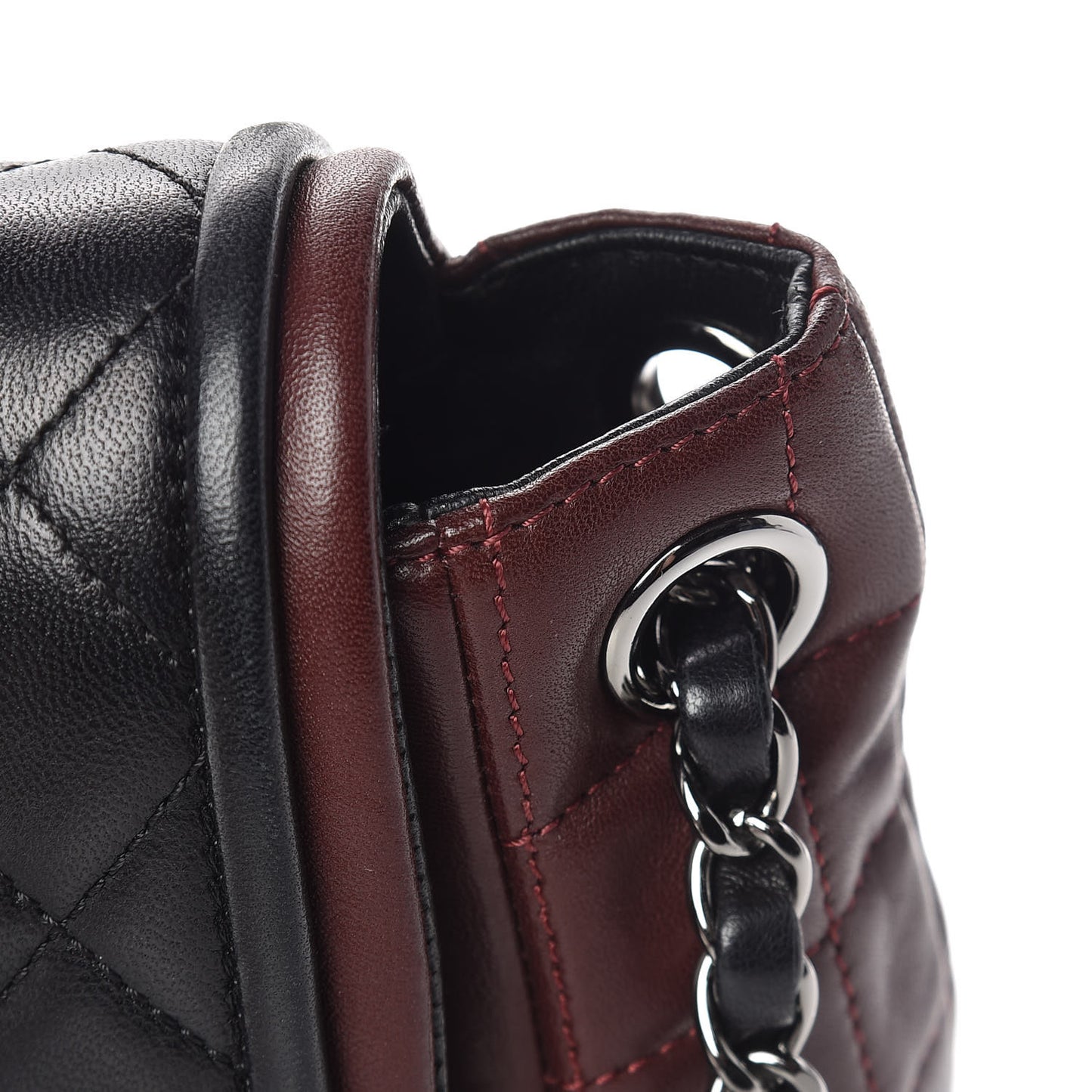 Lambskin Quilted Large Classic Twist Crescent Flap Black Burgundy