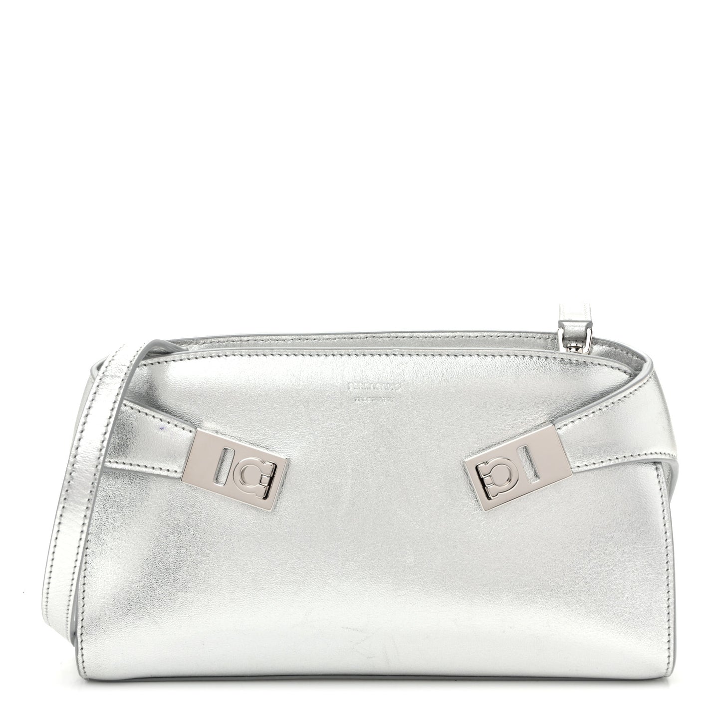 Metallic Calfskin Mini E/W Hug Crossbody Bag Silver