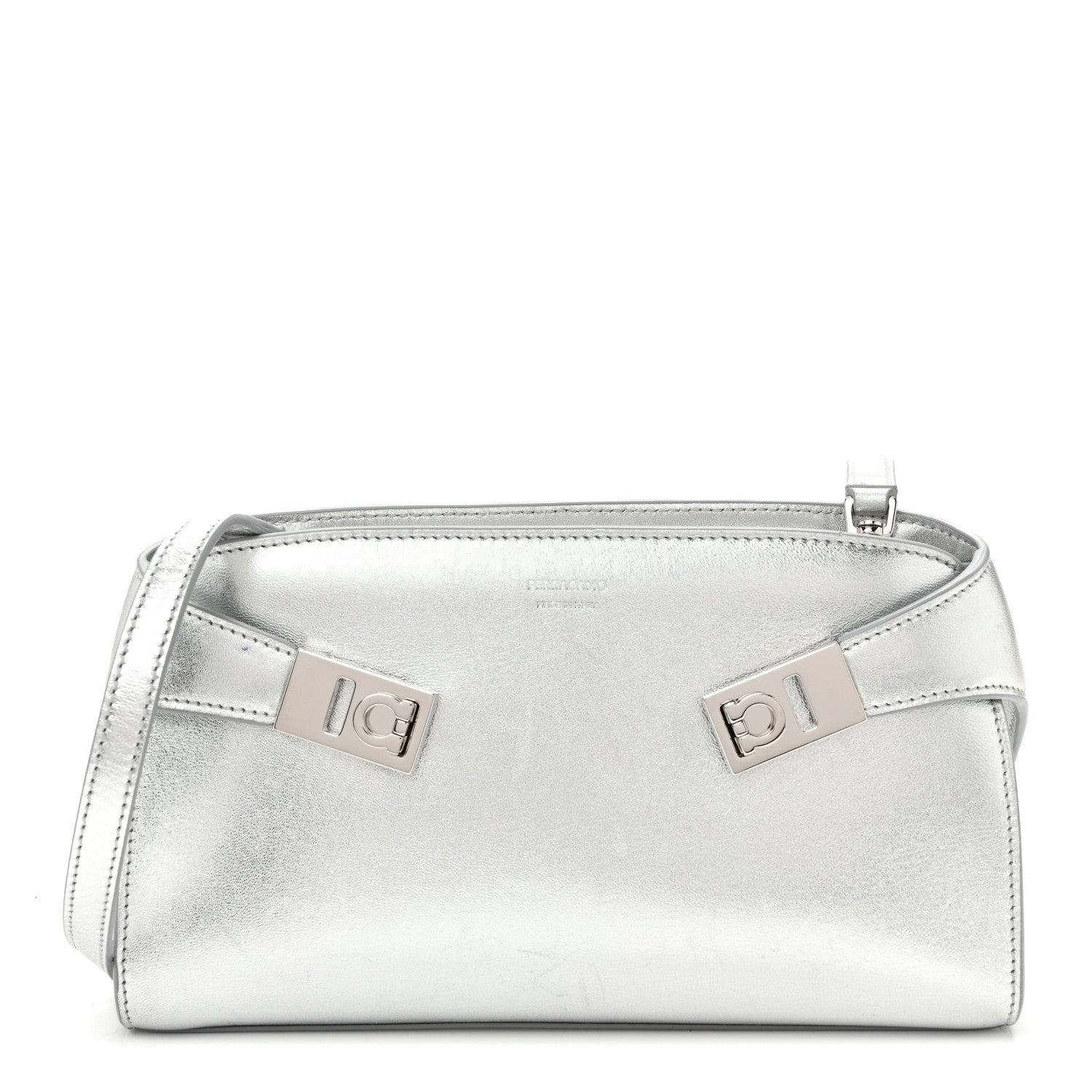 Salvatore Ferragamo Metallic Calfskin Mini E/W Hug Crossbody Bag Silver 1 of 11