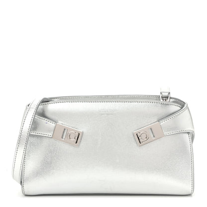 Salvatore Ferragamo Metallic Calfskin Mini E/W Hug Crossbody Bag Silver 1 of 11