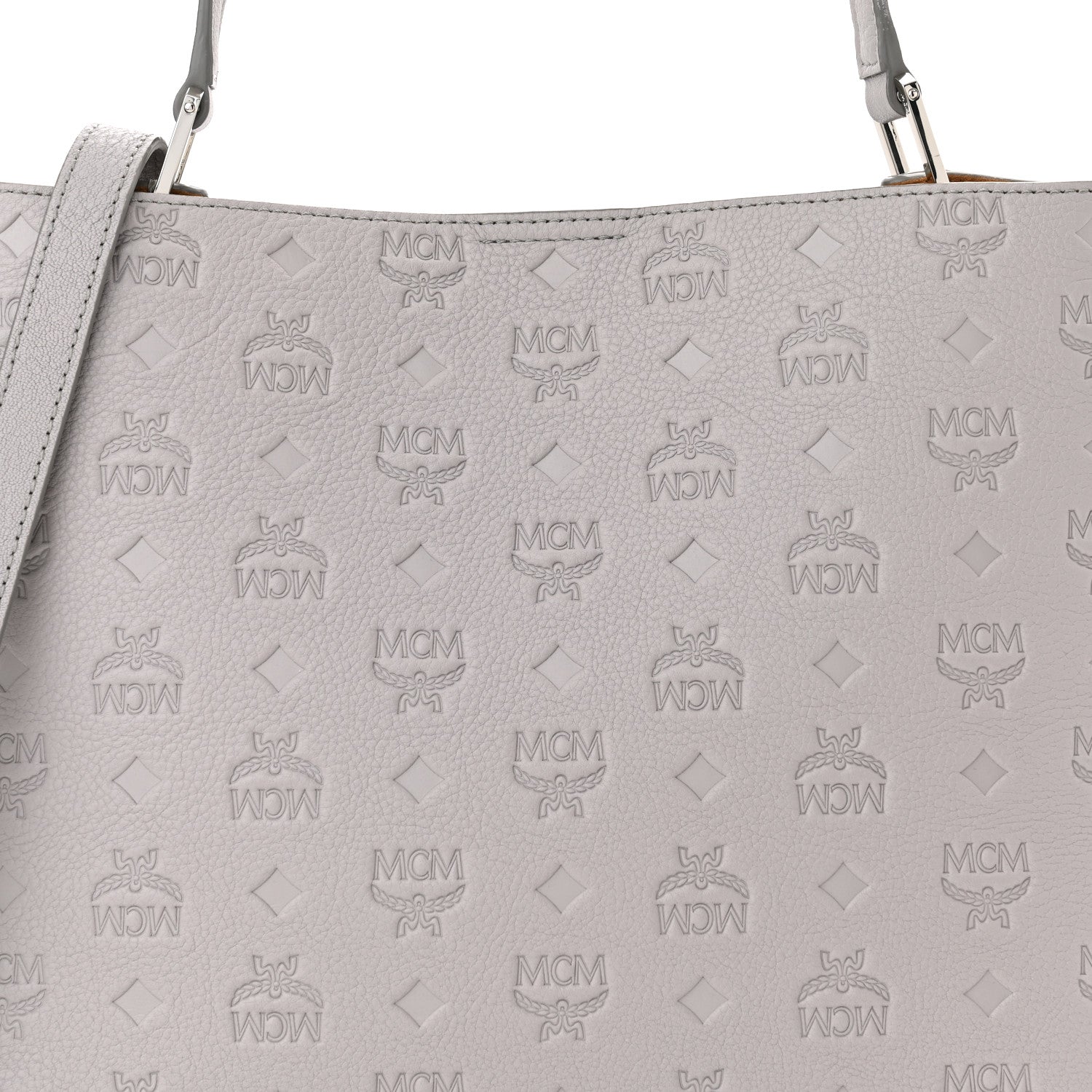 MCM Calfskin Ottomar Monogram Sarah Medium Hobo Dove Grey 7 of 9