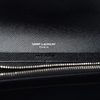 Saint Laurent Grain De Poudre Matelasse Chevron Monogram Flap Wallet Black 6 of 9