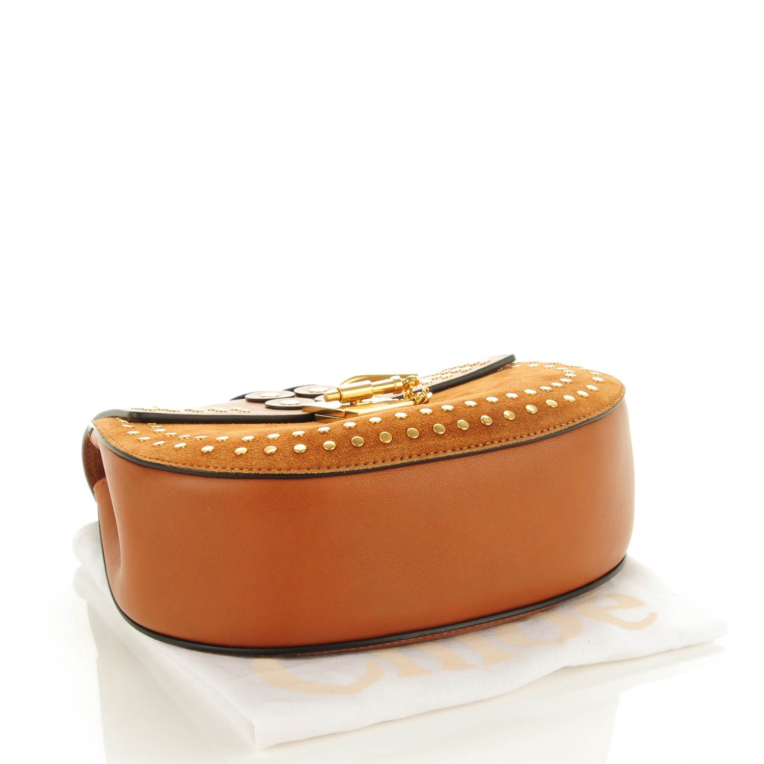 Chloe Suede Smooth Calfskin Studded Drew Shoulder Bag Caramel 4 of 7