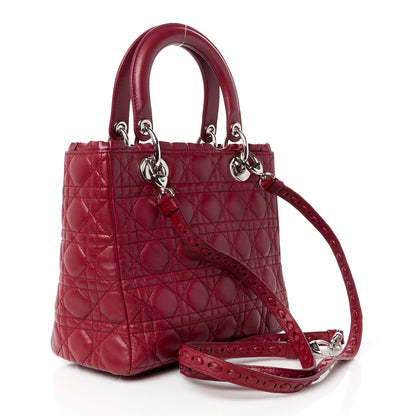 Christian Dior Lambskin Cannage Bow Medium Lady Dior Burgundy 3 of 11
