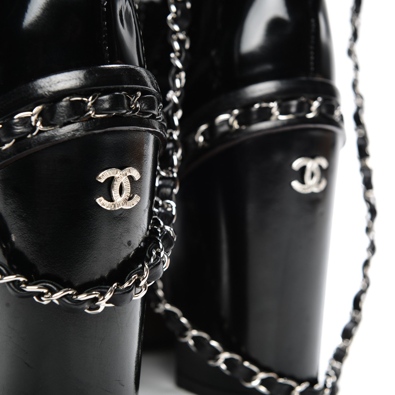 Chanel Patent Chained Tall Combat Boots 36.5 Black 8 of 8