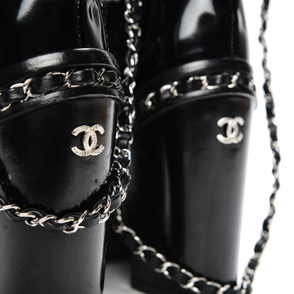 Chanel Patent Chained Tall Combat Boots 36.5 Black 8 of 8
