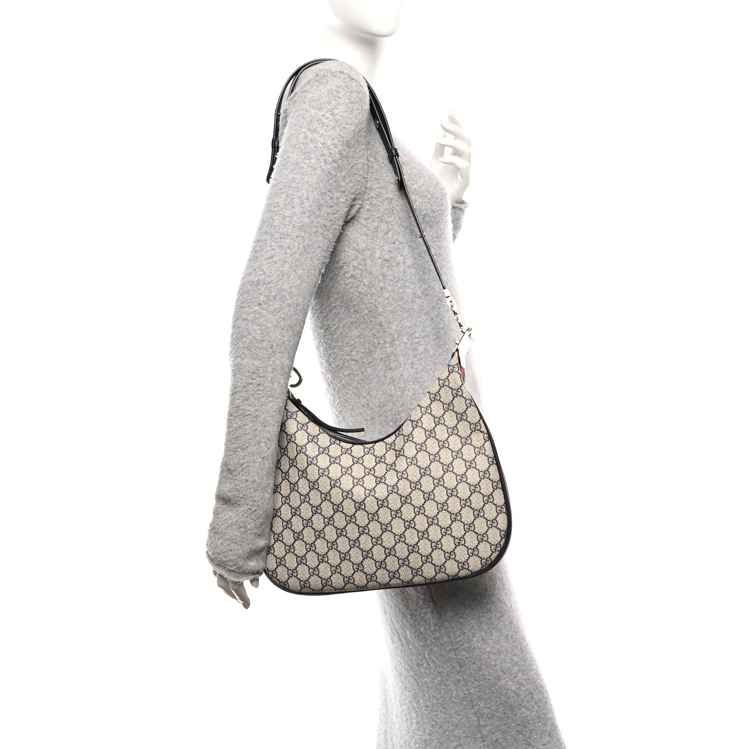 Gucci GG Supreme Monogram Textured Calfskin Web Large Attache Shoulder Bag Beige Blue 2 of 10
