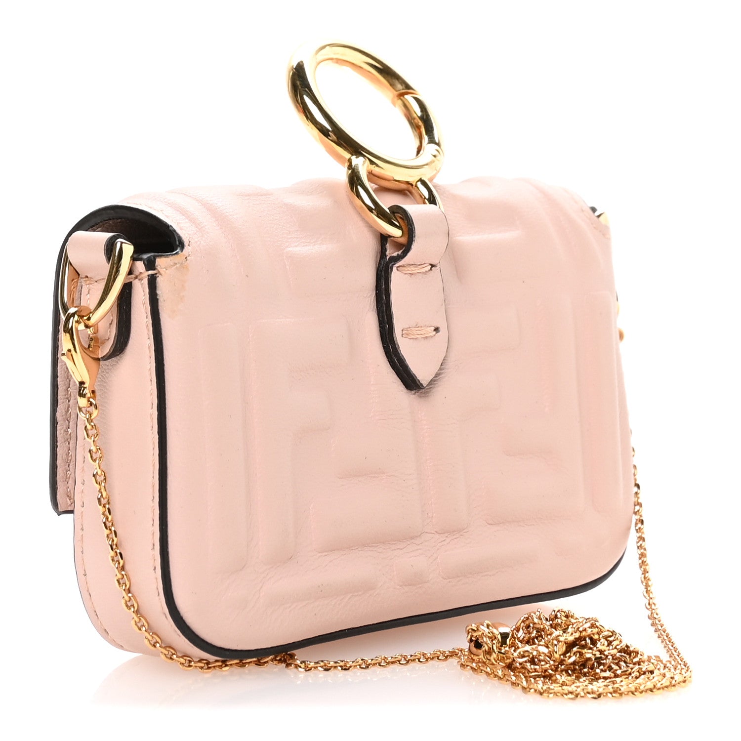 Fendi Nappa Matisse FF Embossed Nano Maxi Buckle Baguette Charm Rosa Quarzo 3 of 10