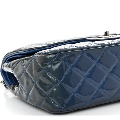 Chanel Patent Quilted Jumbo Double Flap Blue 9 of 20