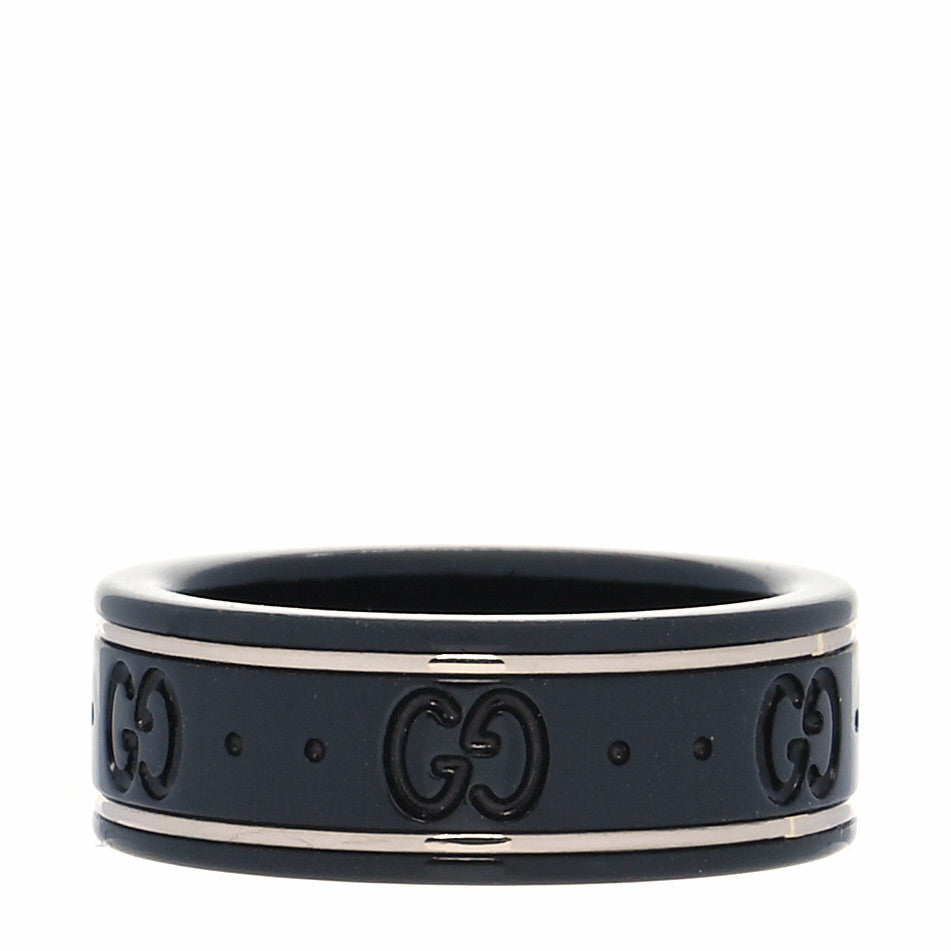 Black Synthetic Corundum 18K White Gold 7mm Icon Band Ring 50 5.25