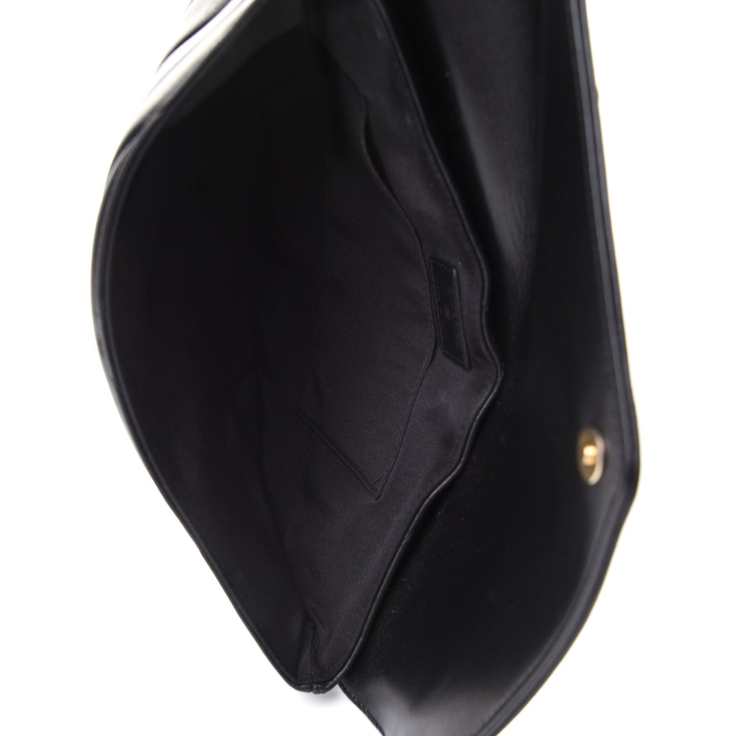 Calfskin Chevron Quilted CC Button Envelope Pouch Black