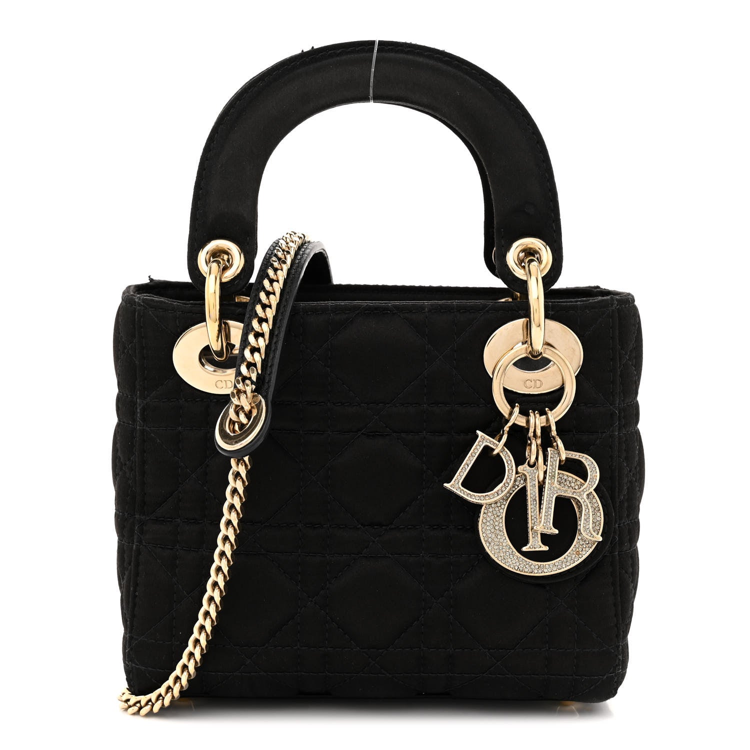 Christian Dior Satin Swarovski Crystal Cannage Mini Lady Dior Black 1 of 12