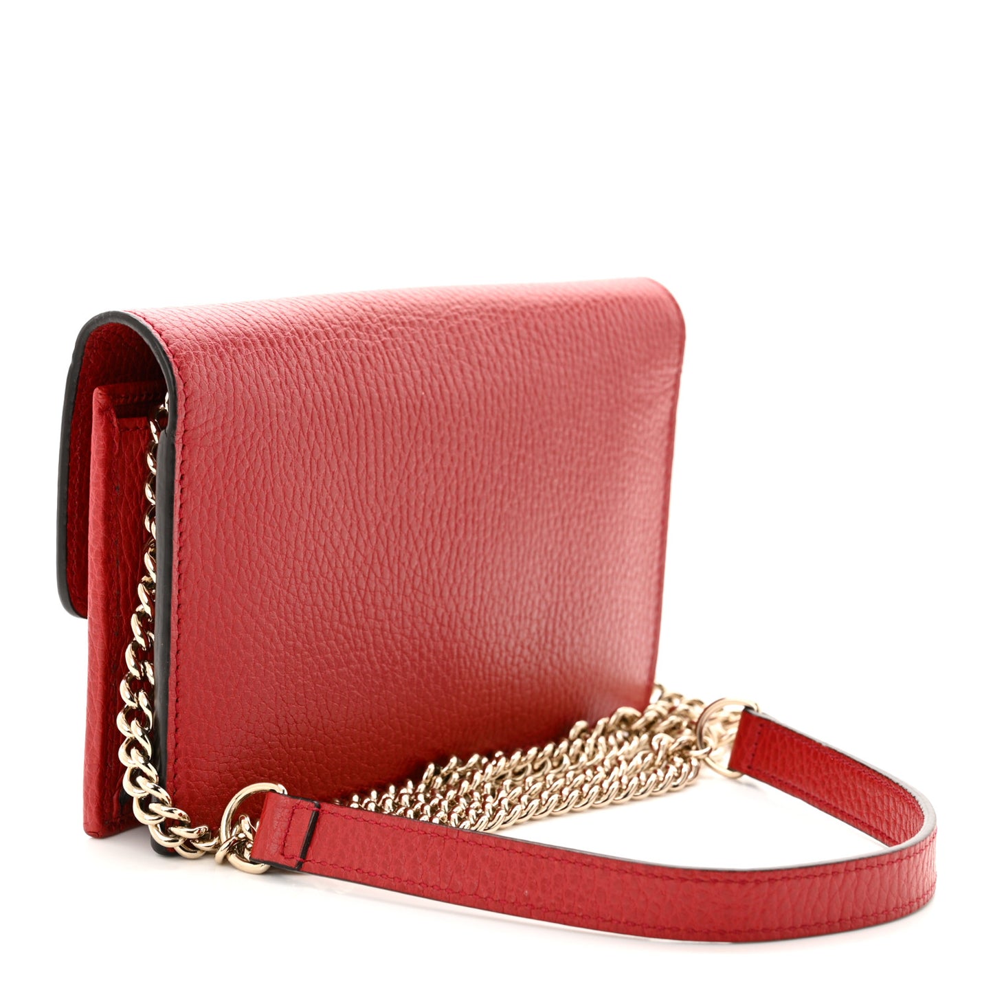 Dollar Calfskin Interlocking G Chain Wallet Red