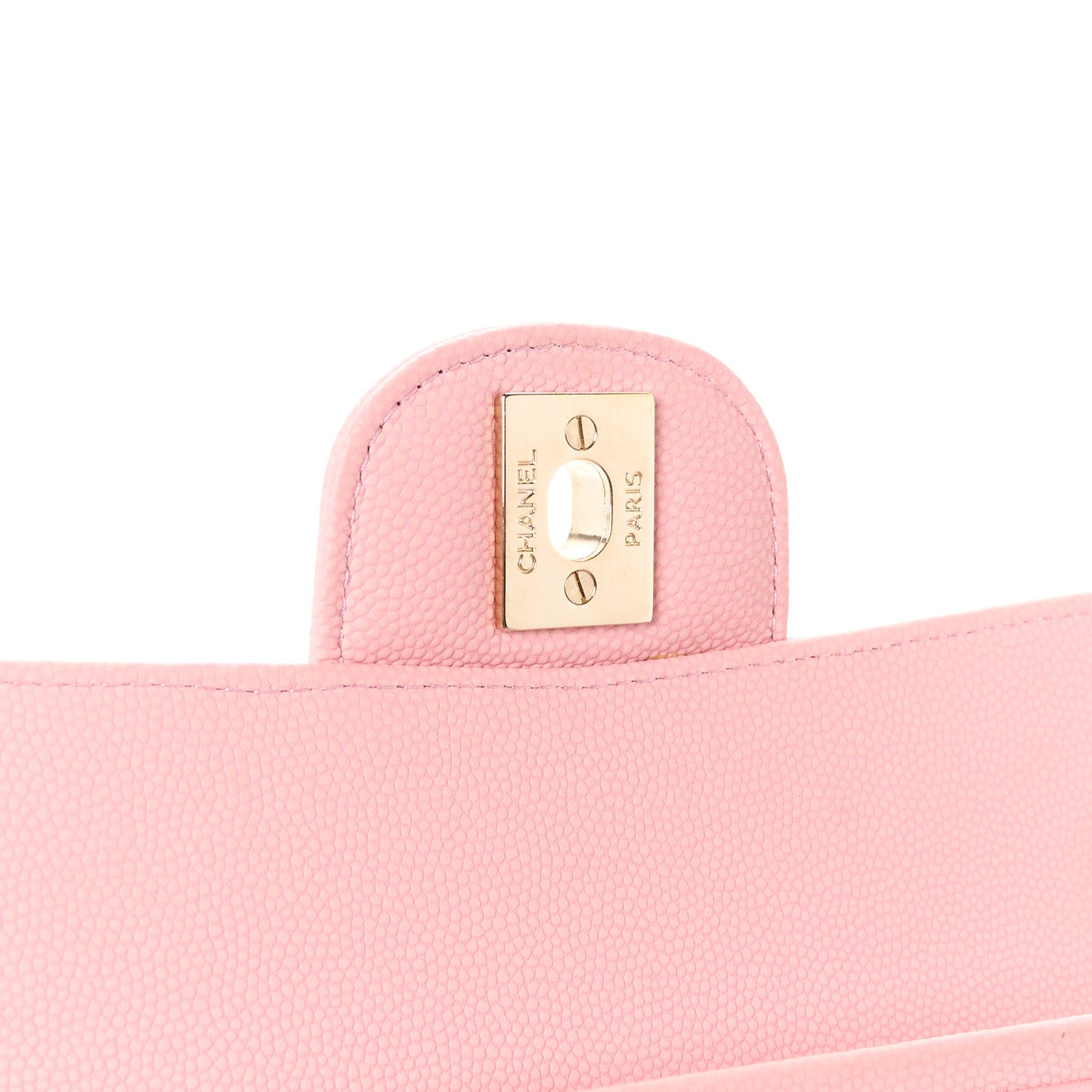 Caviar Flat Chevron Quilted Medium Double Flap Pink