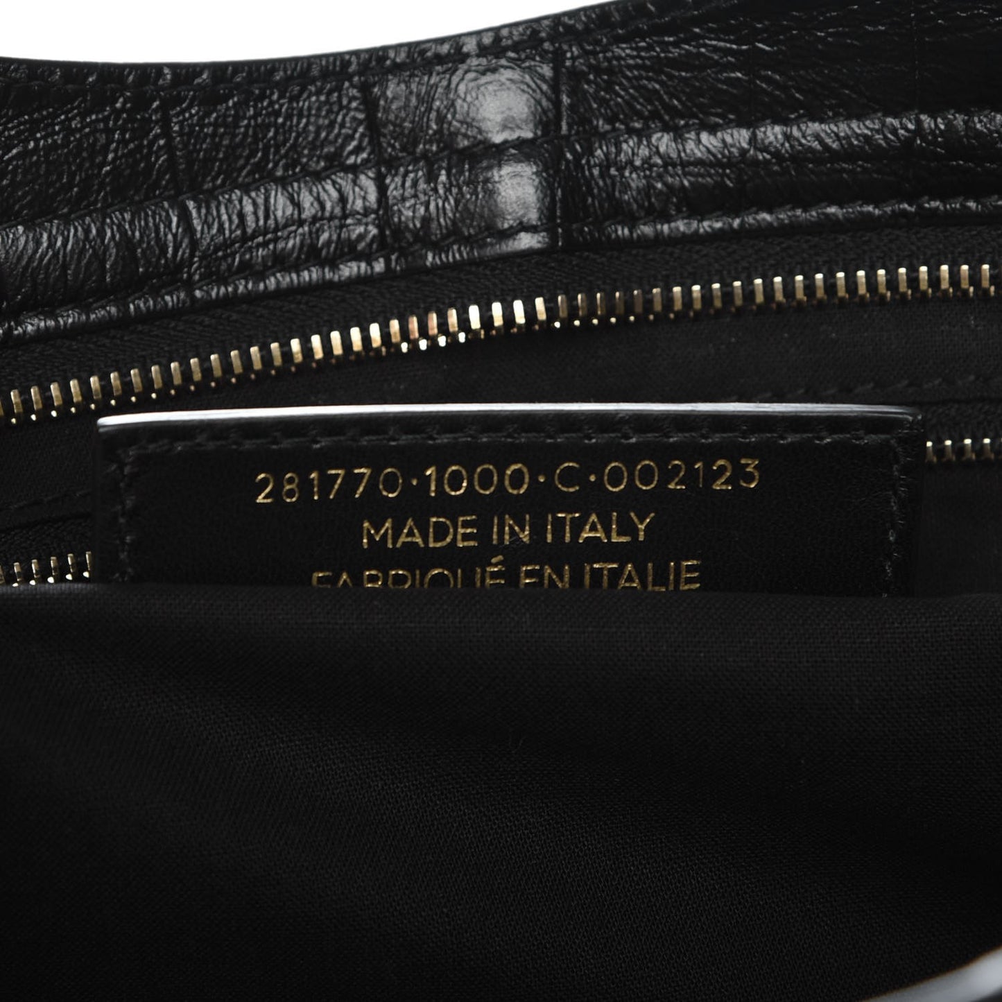 Calfskin Crocodile Embossed Giant 12 Gold Hardware City Black