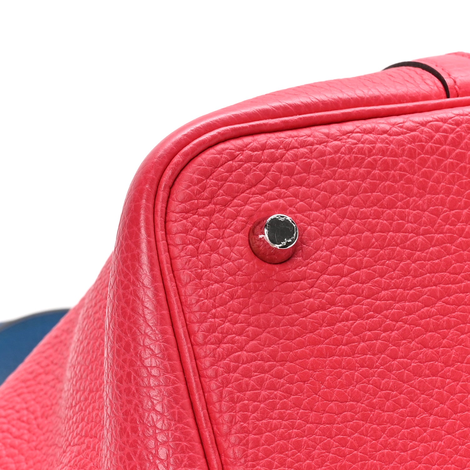 Hermes Taurillon Clemence Casaque Picotin Lock 22 MM Rouge De Coeur Rose Extreme Bleu Zanzibar 9 of 12