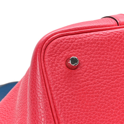 Hermes Taurillon Clemence Casaque Picotin Lock 22 MM Rouge De Coeur Rose Extreme Bleu Zanzibar 9 of 12