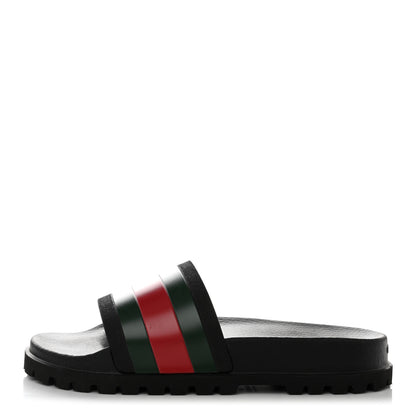 Gucci Rubber Web Mens Lug Sole Slide Sandals 10 Black Green Red 1 of 11