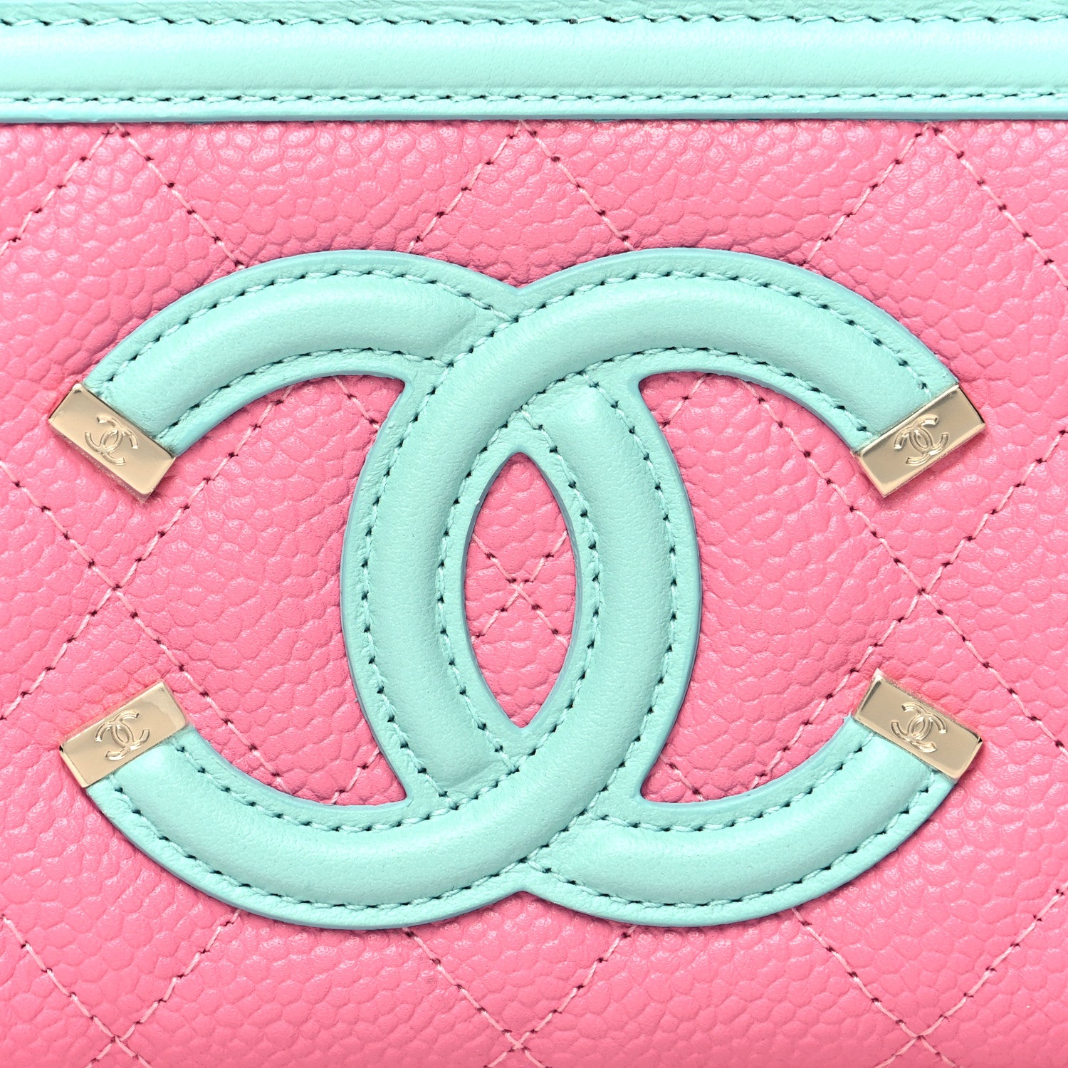 Chanel Caviar Quilted Medium Filigree Zip Around Wallet Pink Blue Green 9 of 12