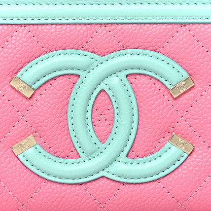 Chanel Caviar Quilted Medium Filigree Zip Around Wallet Pink Blue Green 9 of 12