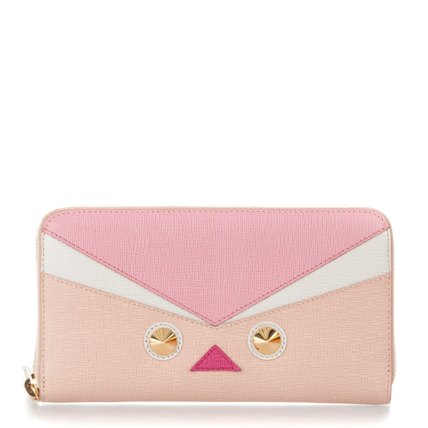 Fendi Vitello Elite QuTweet Studded Zip Around Wallet Pink 1 of 8