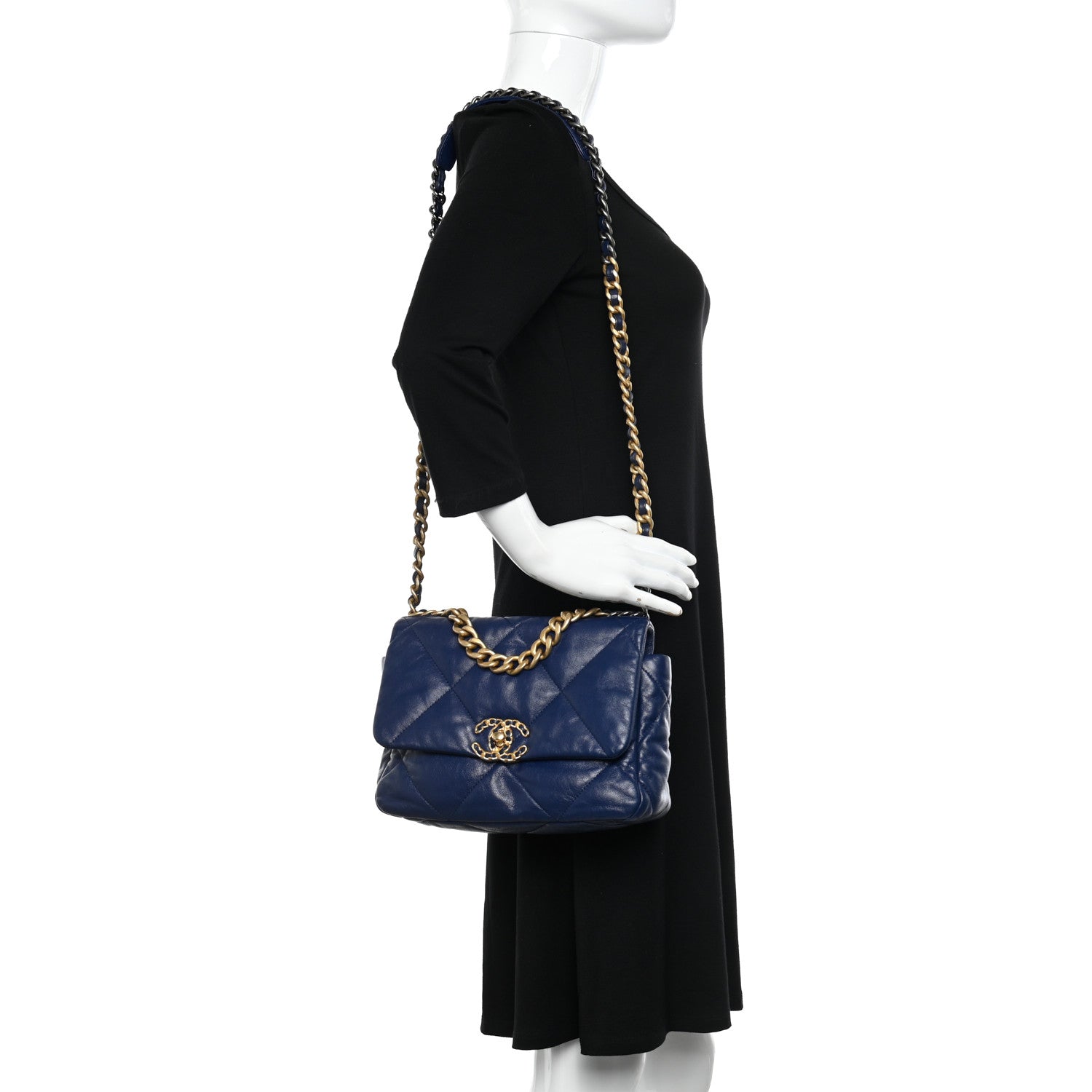 Chanel Lambskin Quilted Medium Chanel 19 Flap Navy Blue 2 of 10