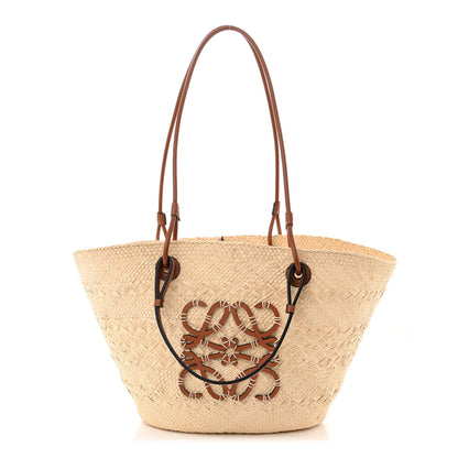 Loewe Calfskin Raffia Paulas Ibiza Medium Anagram Basket Tote Bag Natural Tan 1 of 10