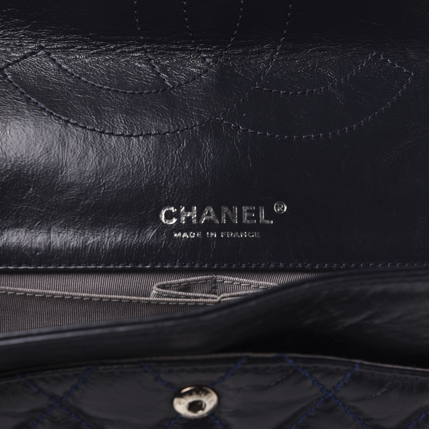 Glazed Calfskin Quilted Surpique 2.55 Reissue Flap Navy