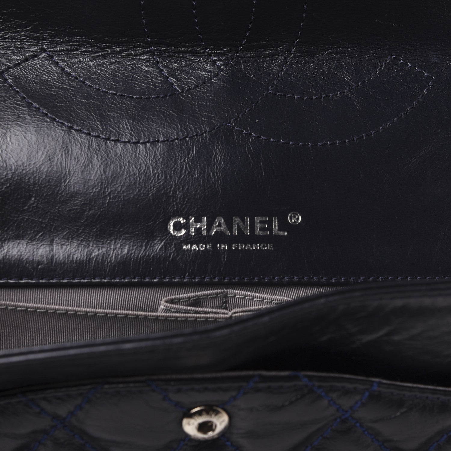 Chanel Glazed Calfskin Quilted Surpique 2.55 Reissue Flap Navy 8 of 18