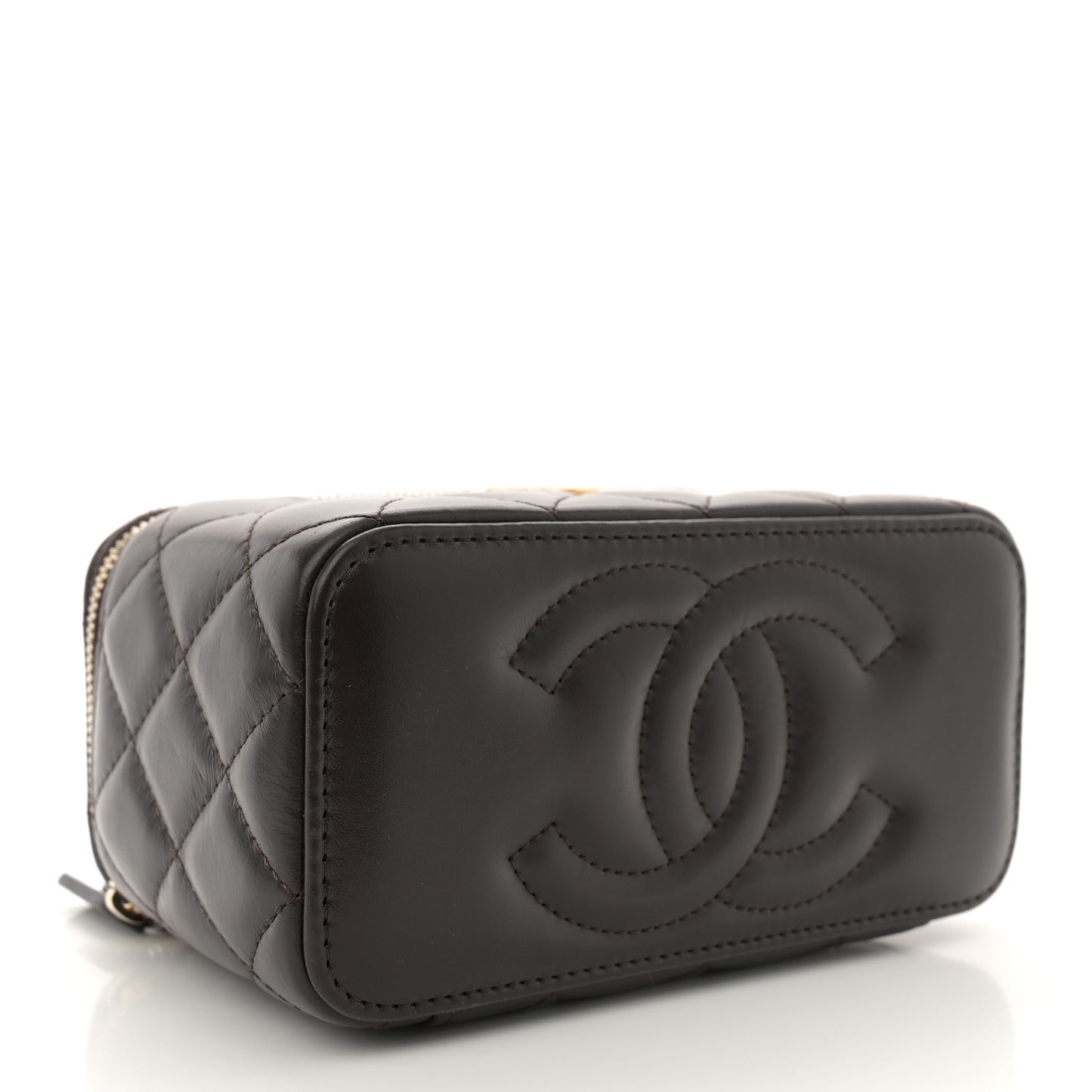 Lambskin Quilted Small Pillow Crush Vanity Case With Chain Black