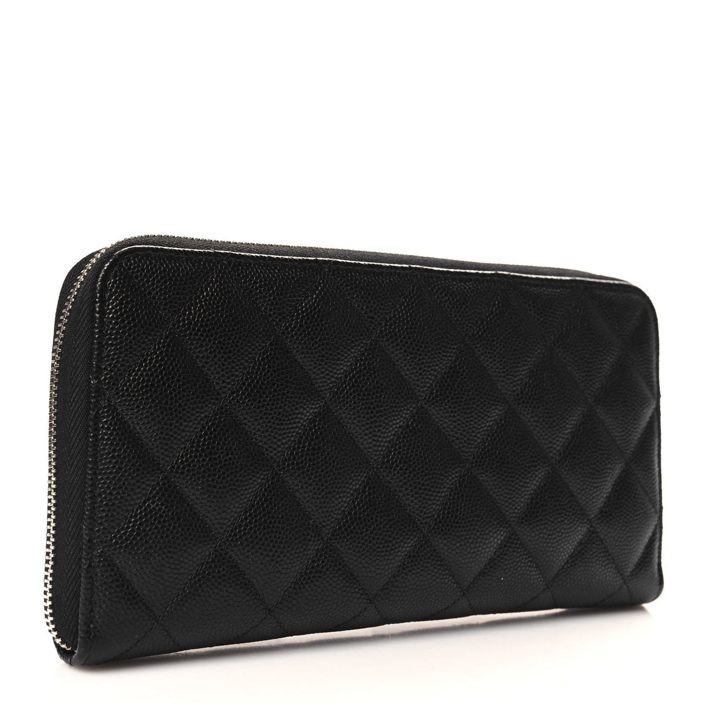 Caviar Quilted Perforated CC Long Zipped Wallet Black