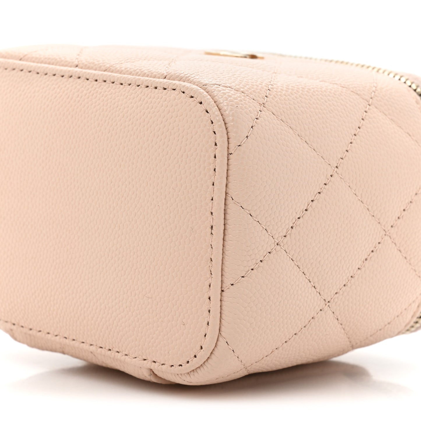 Caviar Quilted Mini Vanity Case With Chain Light Beige