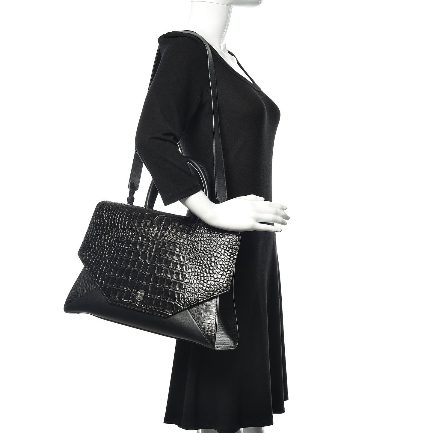 Calfskin Crocodile Embossed Small Obsedia Satchel Black