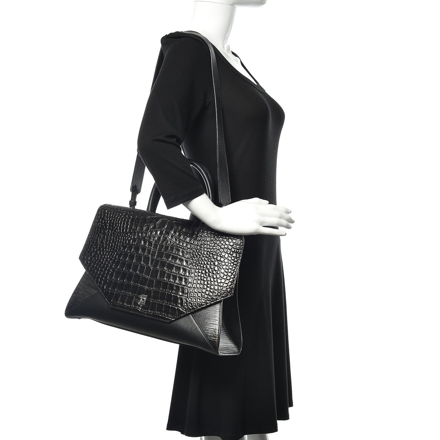 Givenchy Calfskin Crocodile Embossed Small Obsedia Satchel Black 2 of 14