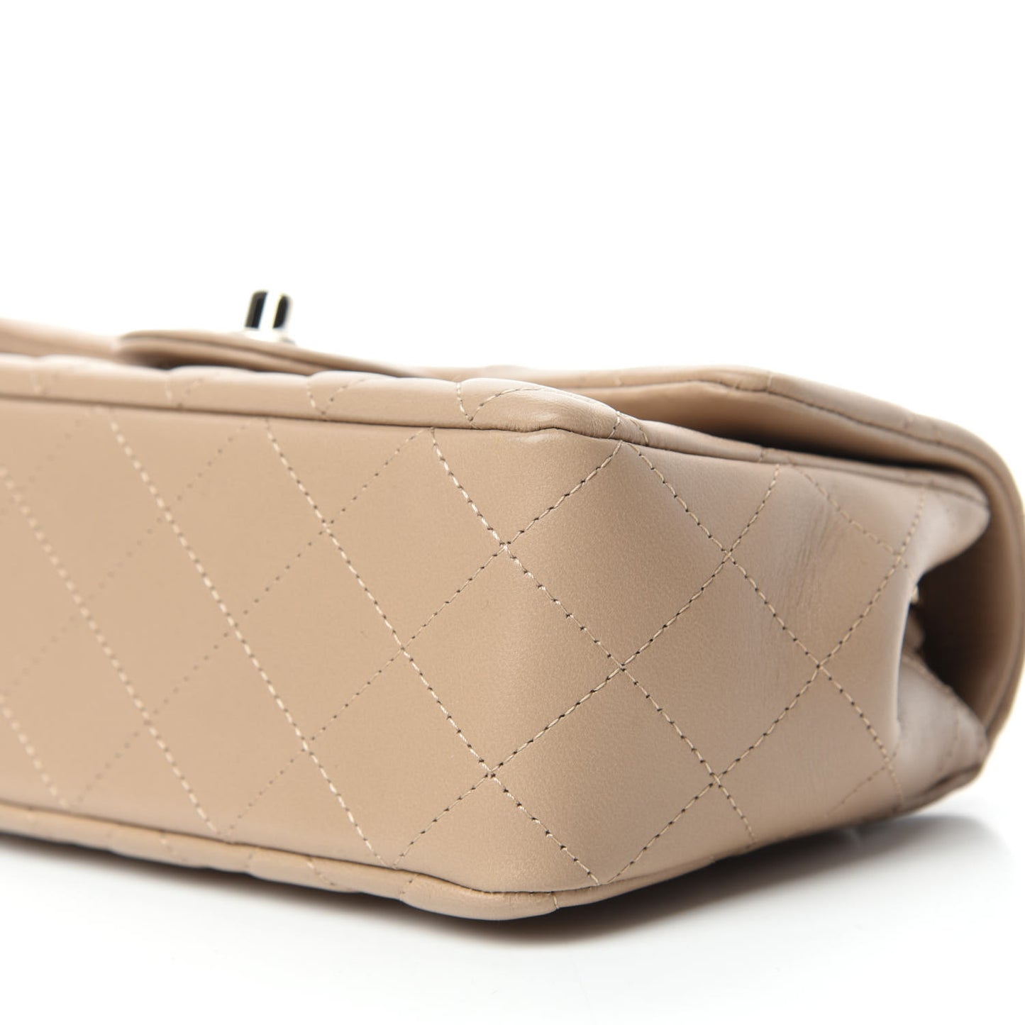 Lambskin Quilted Mini Rectangular Flap Dark Beige