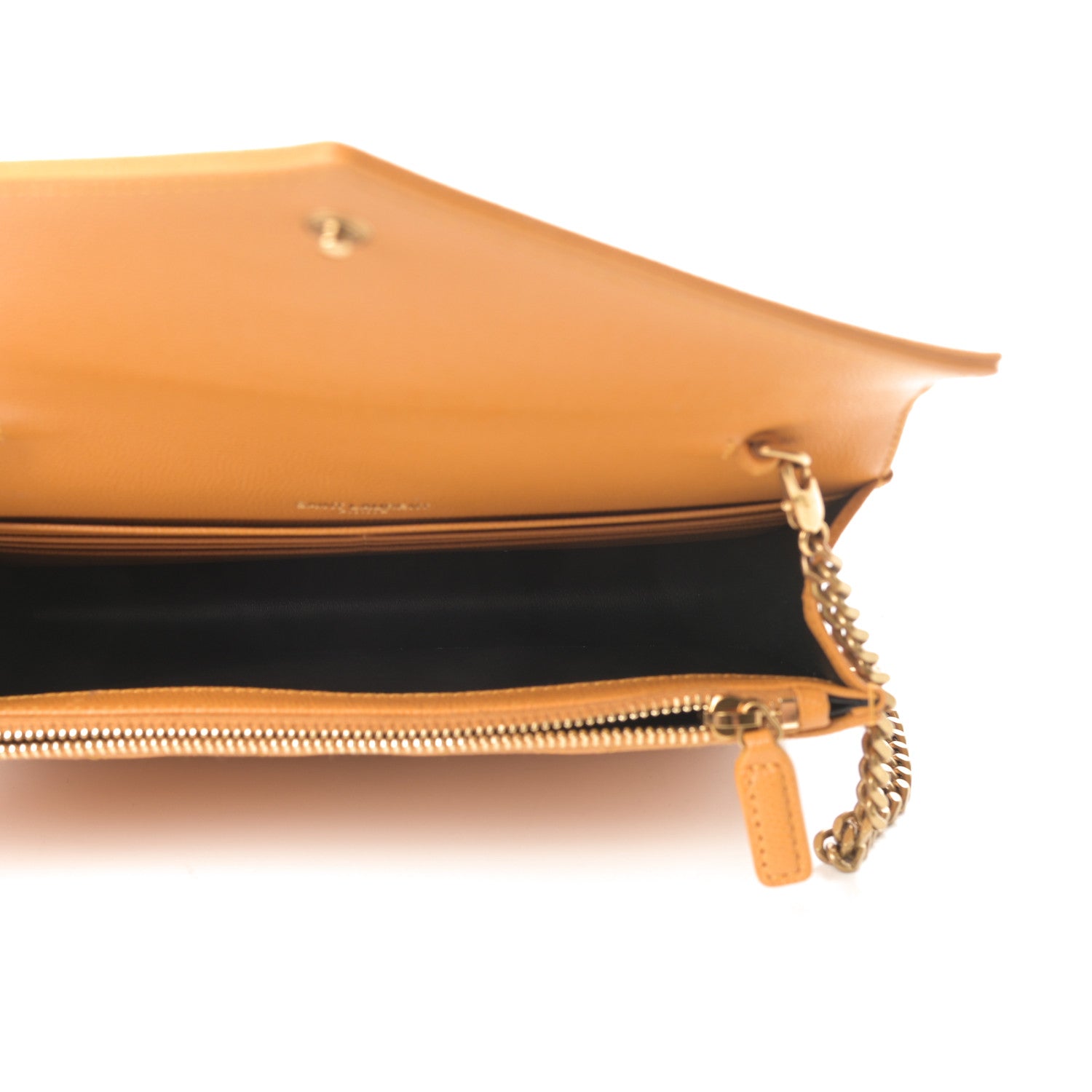 Saint Laurent Grain De Poudre Matelasse Chevron Monogram Envelope Chain Wallet Senape Yellow 5 of 10